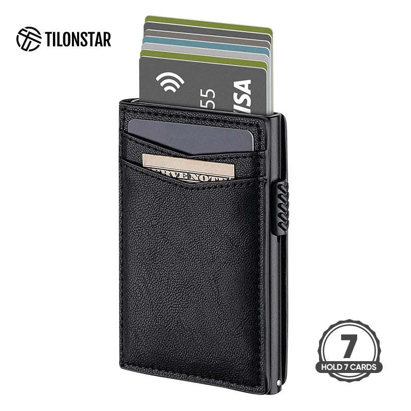 Hot Sale Factory Price Fashion New Design Custom Brand Pull Smart Slimmest Rfid Feature OEM Thin Mens Leather Card Holder Wallet