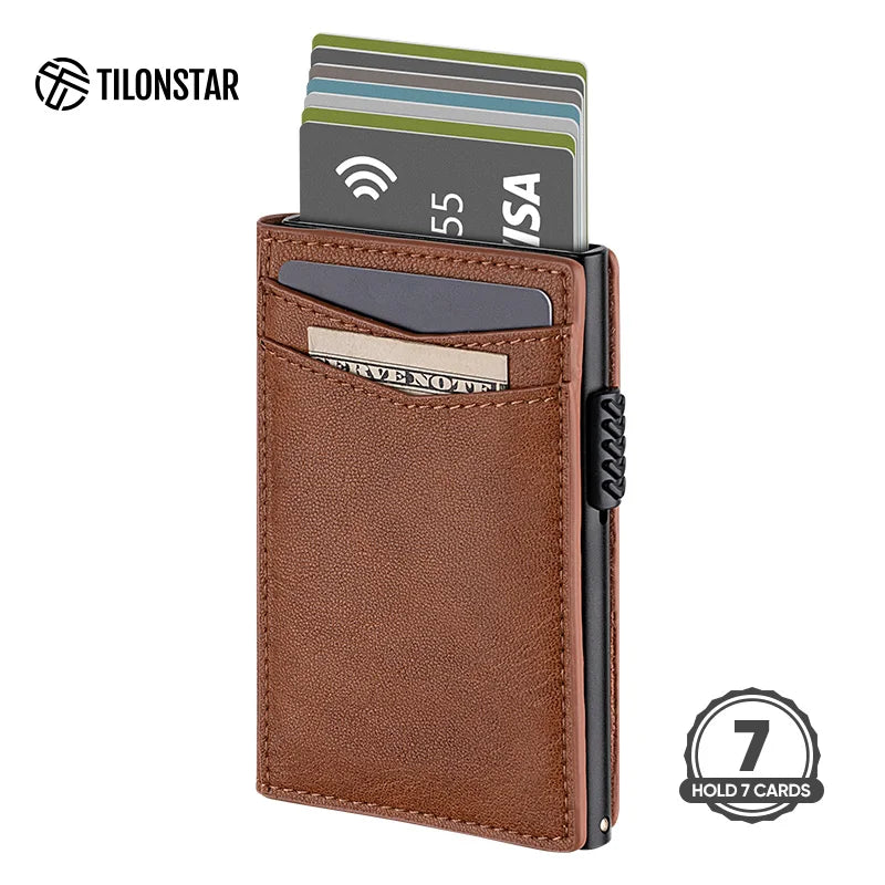 Hot Sale Factory Price Fashion New Design Custom Brand Pull Smart Slimmest Rfid Feature OEM Thin Mens Leather Card Holder Wallet