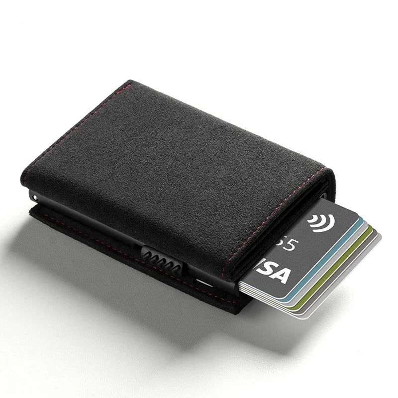 Porte-cartes anti-RFID à 3 vollet effet suède design vintage