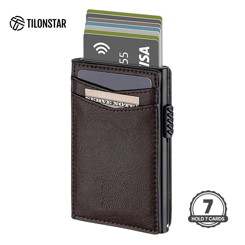 Hot Sale Factory Price Fashion New Design Custom Brand Pull Smart Slimmest Rfid Feature OEM Thin Mens Leather Card Holder Wallet