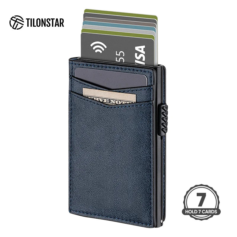 Hot Sale Factory Price Fashion New Design Custom Brand Pull Smart Slimmest Rfid Feature OEM Thin Mens Leather Card Holder Wallet