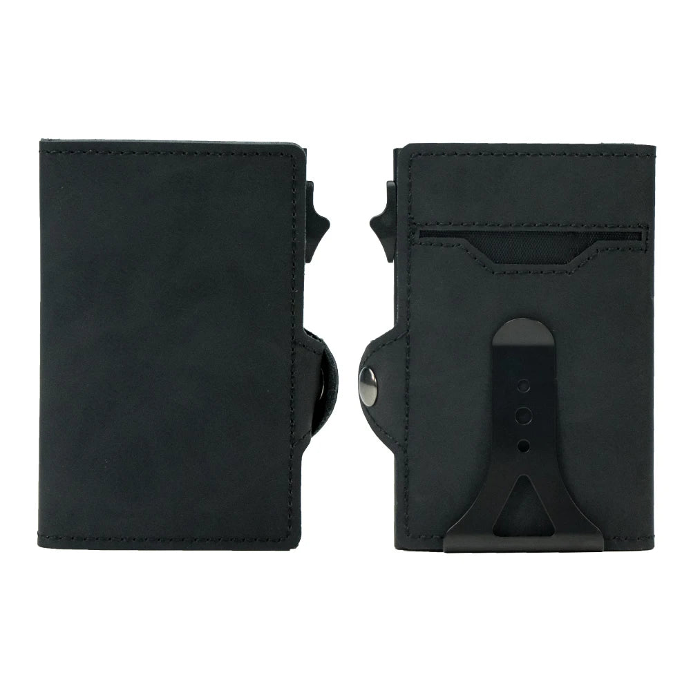 CASEKEY New Fashion Men Wallet Pu Leather Pop Up Card Holder Anti-RFID Slim Minimalist Smart Wallet with Money Clip & ID Window