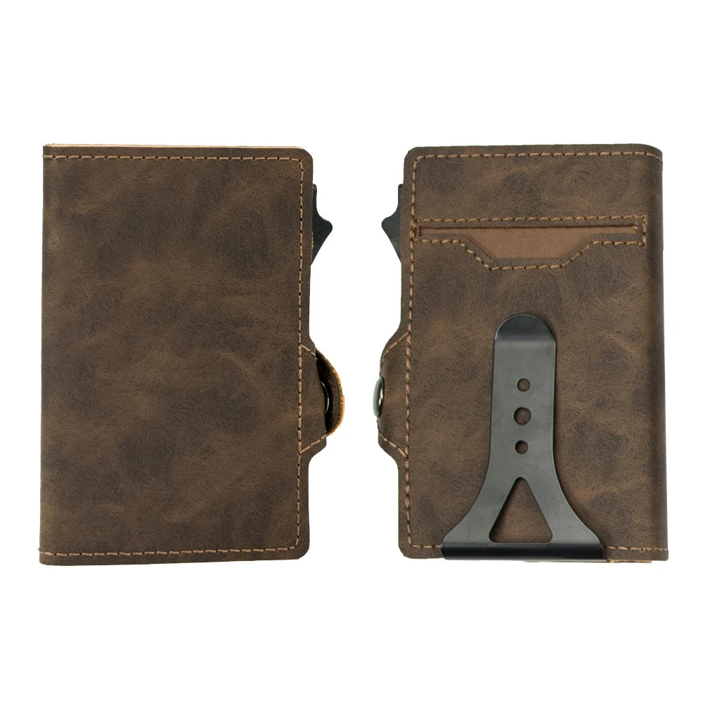CASEKEY New Fashion Men Wallet Pu Leather Pop Up Card Holder Anti-RFID Slim Minimalist Smart Wallet with Money Clip & ID Window