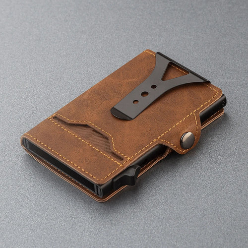CASEKEY New Fashion Men Wallet Pu Leather Pop Up Card Holder Anti-RFID Slim Minimalist Smart Wallet with Money Clip & ID Window