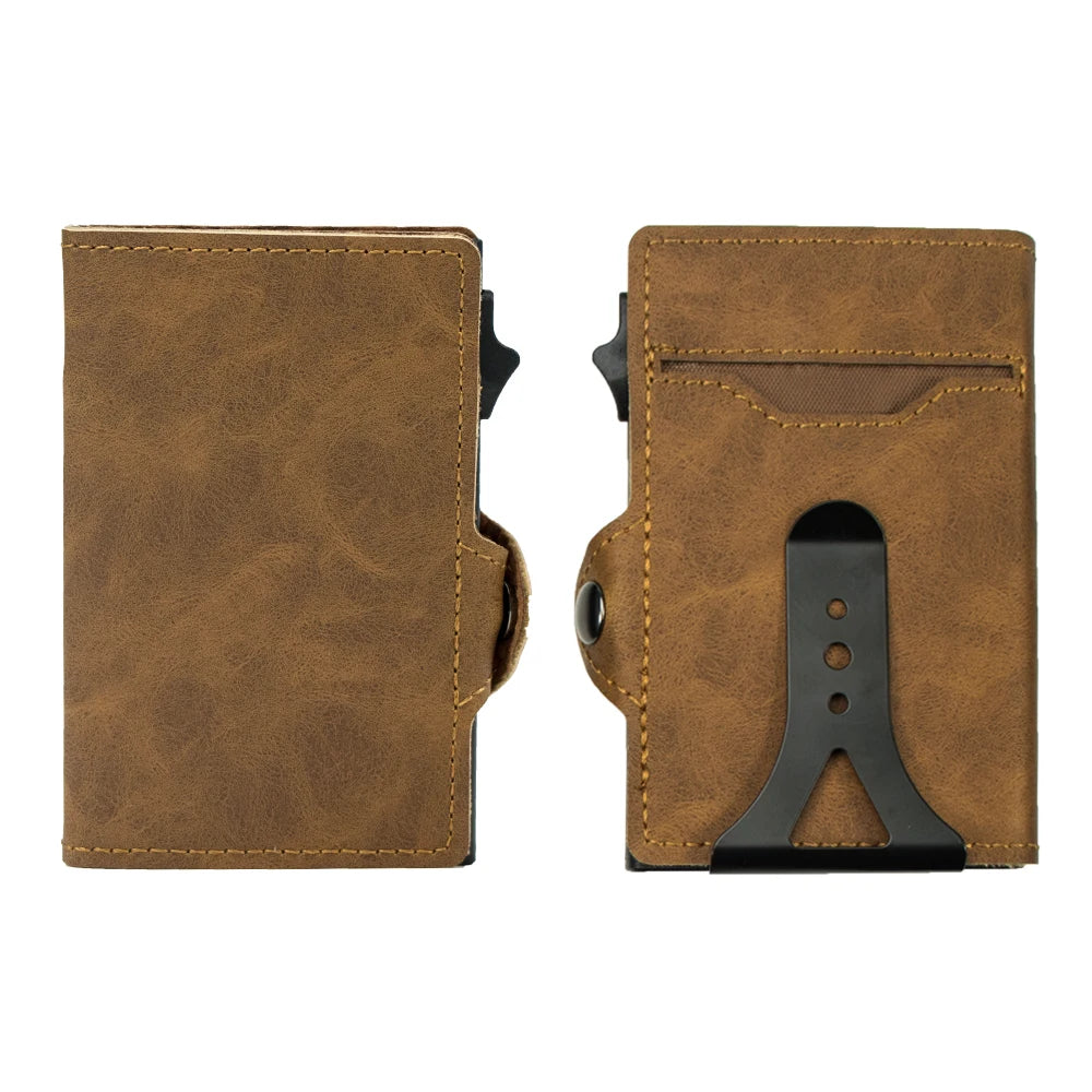 CASEKEY New Fashion Men Wallet Pu Leather Pop Up Card Holder Anti-RFID Slim Minimalist Smart Wallet with Money Clip & ID Window