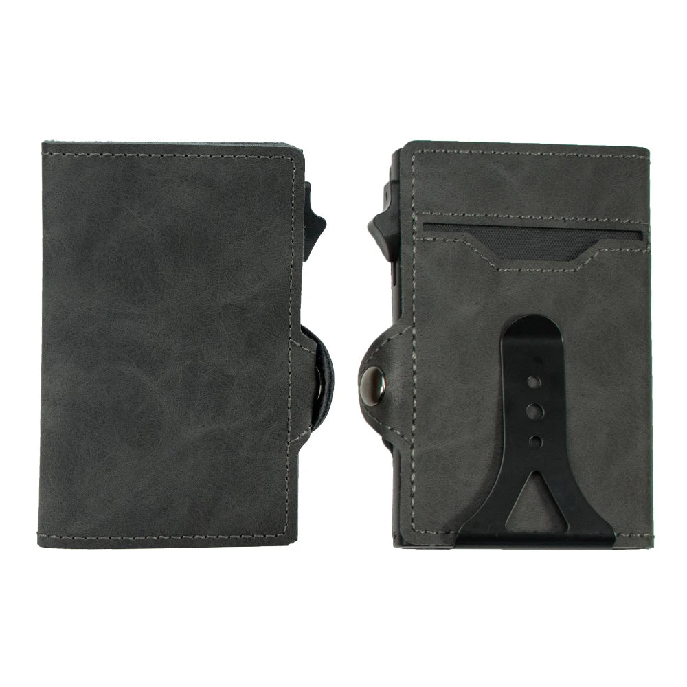 CASEKEY New Fashion Men Wallet Pu Leather Pop Up Card Holder Anti-RFID Slim Minimalist Smart Wallet with Money Clip & ID Window