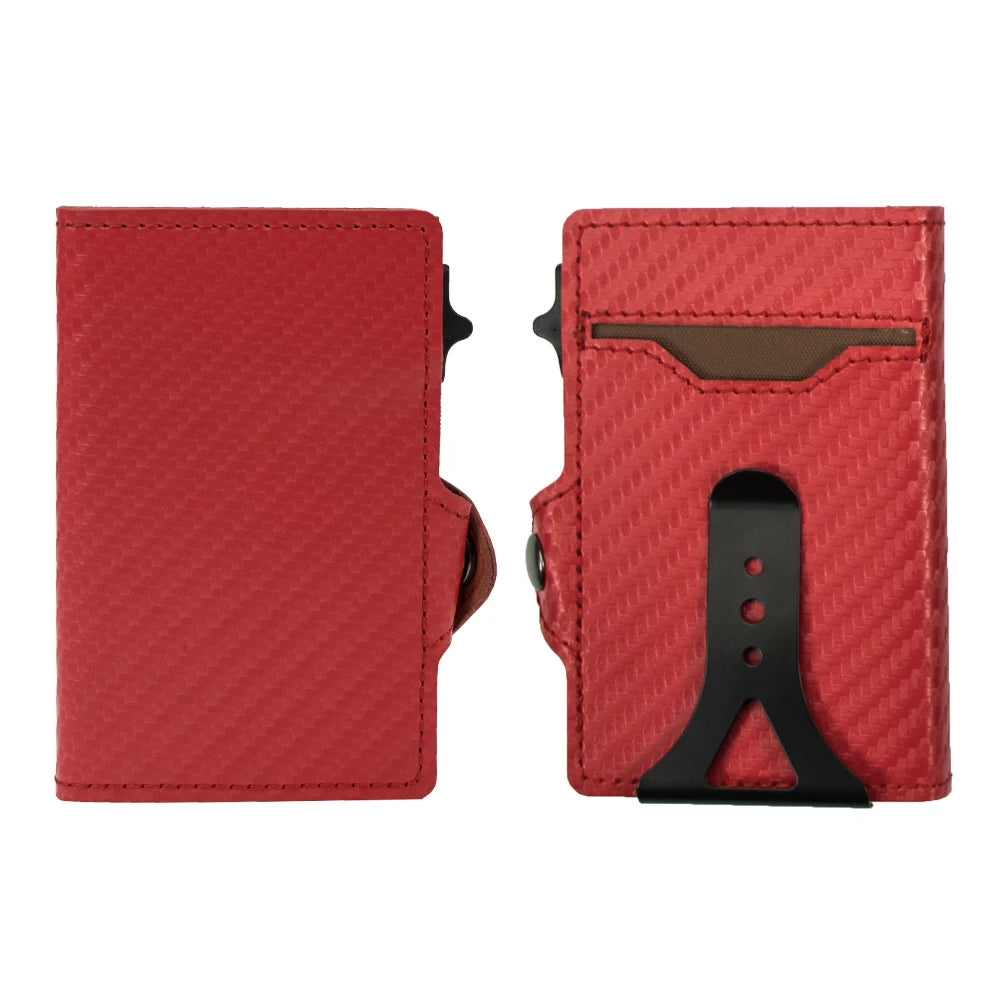 CASEKEY New Fashion Men Wallet Pu Leather Pop Up Card Holder Anti-RFID Slim Minimalist Smart Wallet with Money Clip & ID Window