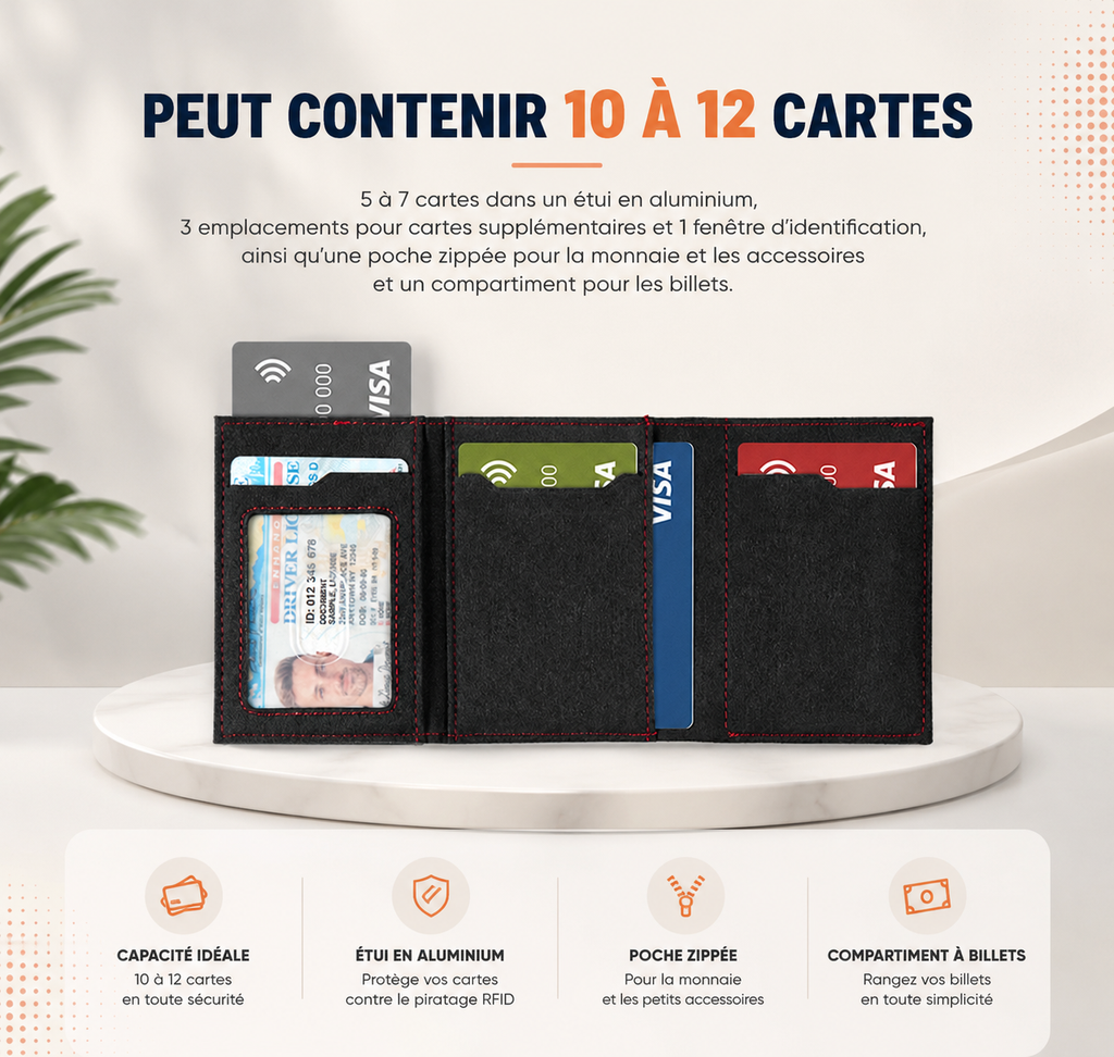 Porte-cartes anti-RFID à 3 vollet effet suède design vintage