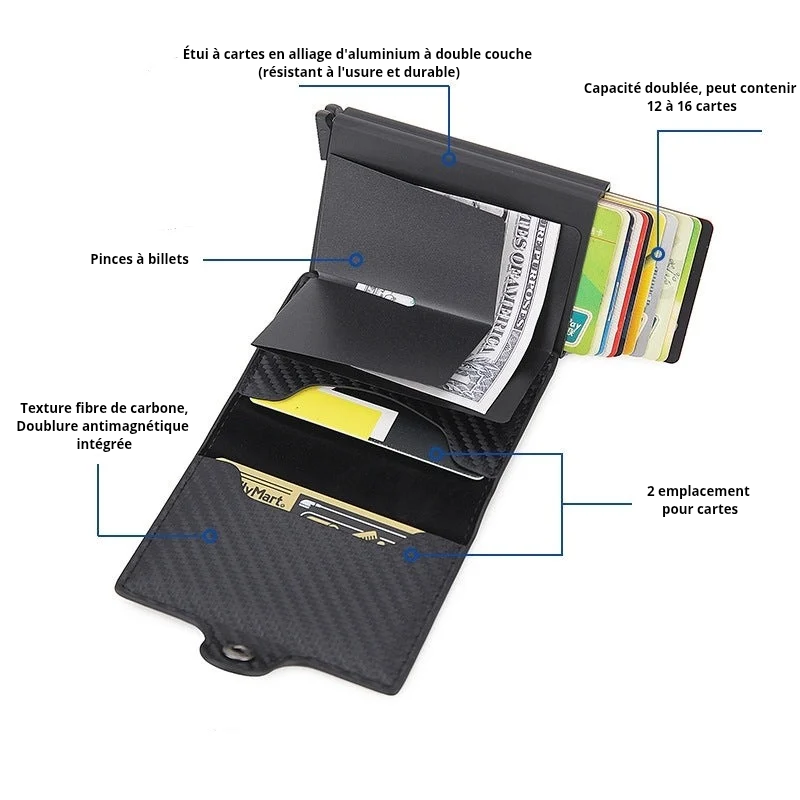 Porte-cartes anti-RFID magique à double boîte grande capacité cuir