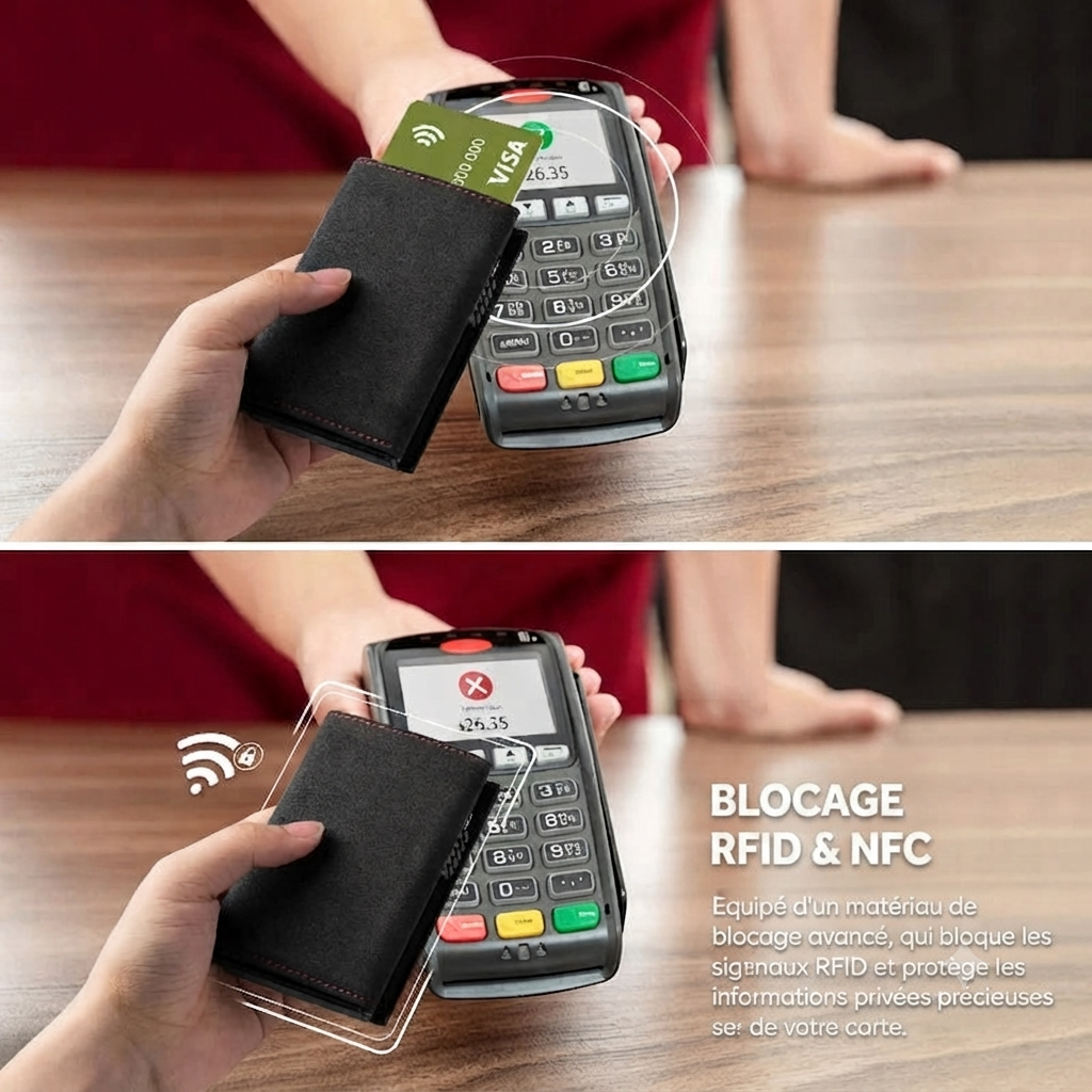 Porte-cartes anti-RFID à 3 vollet effet suède design vintage