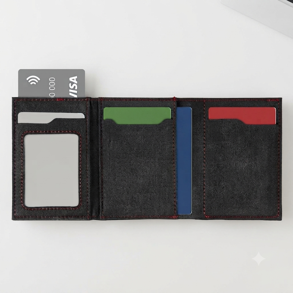 Porte-cartes anti-RFID à 3 vollet effet suède design vintage